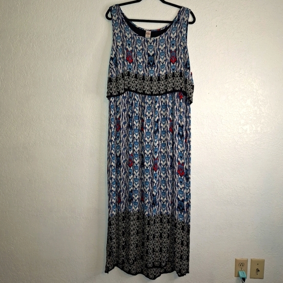 Billa Dress Blue Tribal Empire Long Sleeveless XXL Pop Over Style - Picture 1 of 10